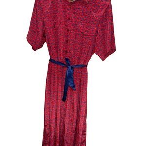 Vintage Women's Red Floral Leslie Fay Dress Size‎ 16